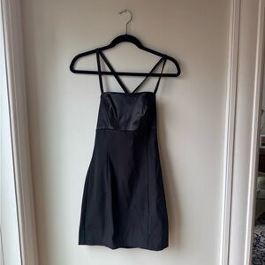 Elegant Black Strappy Mini Dress with Cross-Back
